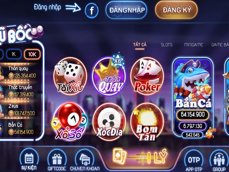 Giao diện cổng game bài đổi thưởng Bốc Club