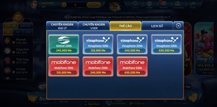 Cách nạp tiền Mely win