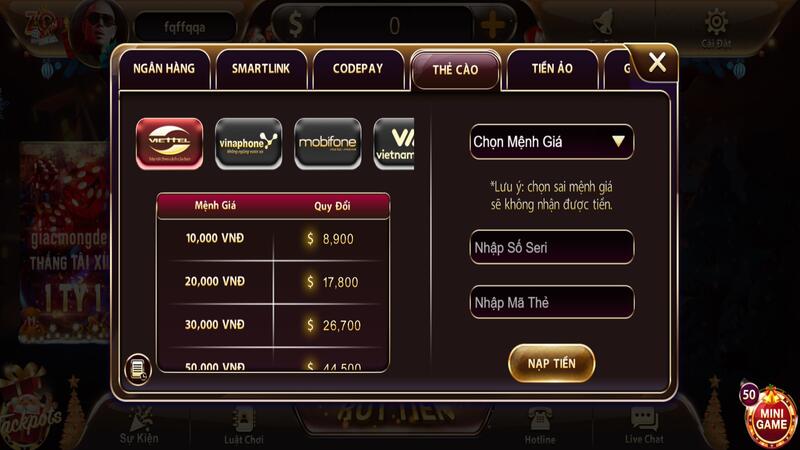 Nạp tiền qua thẻ cào Zowin