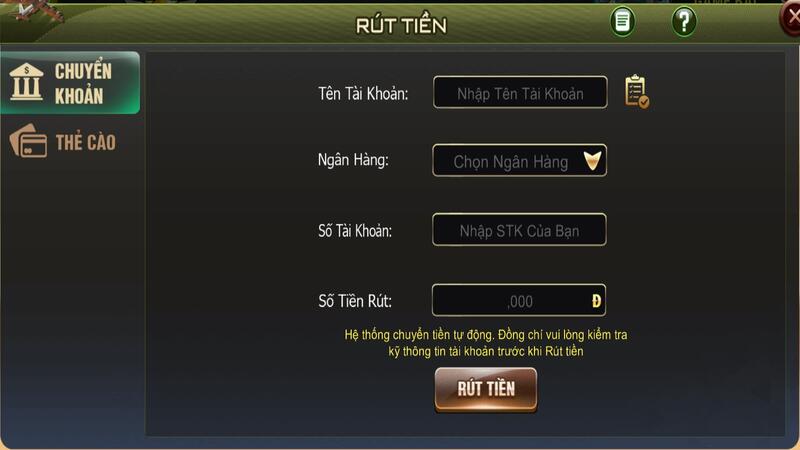 Rút tiền B52 game qua chuyển khoản