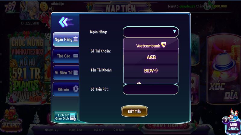 Rút tiền 789 Club qua ngân hàng