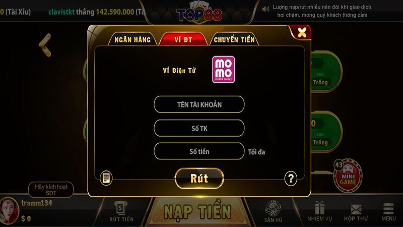 Rút tiền Top88 qua ví điện tử