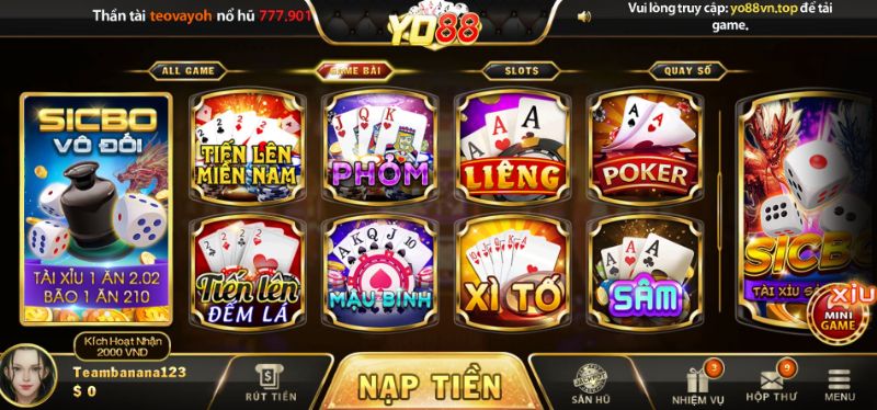 Chọn game Tiến lên miền Nam trong danh sách trò chơi