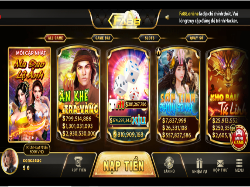 Giao diện chính của FA88 Club