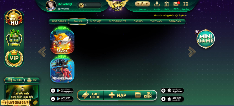 Săn cá đại dương cùng các tựa game bắn cá tại King Fun