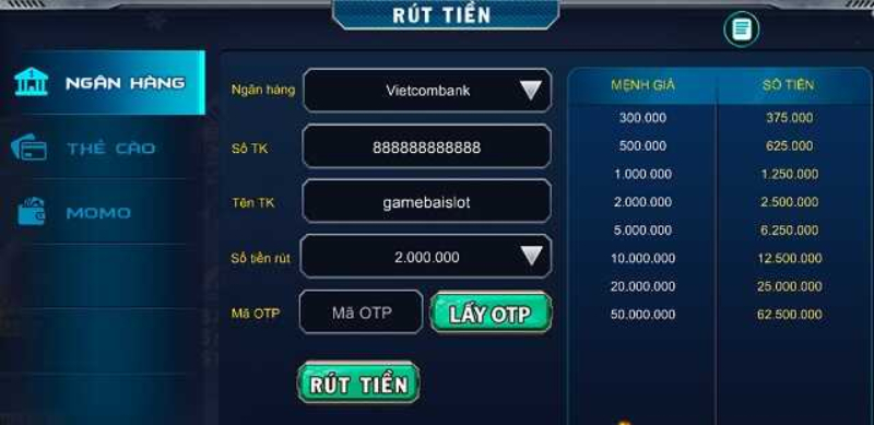 Cách rút tiền thưởng từ tài khoản game Bomwin