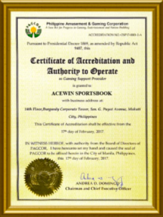 Giấy phép hoạt động từ Tập đoàn PAGCOR