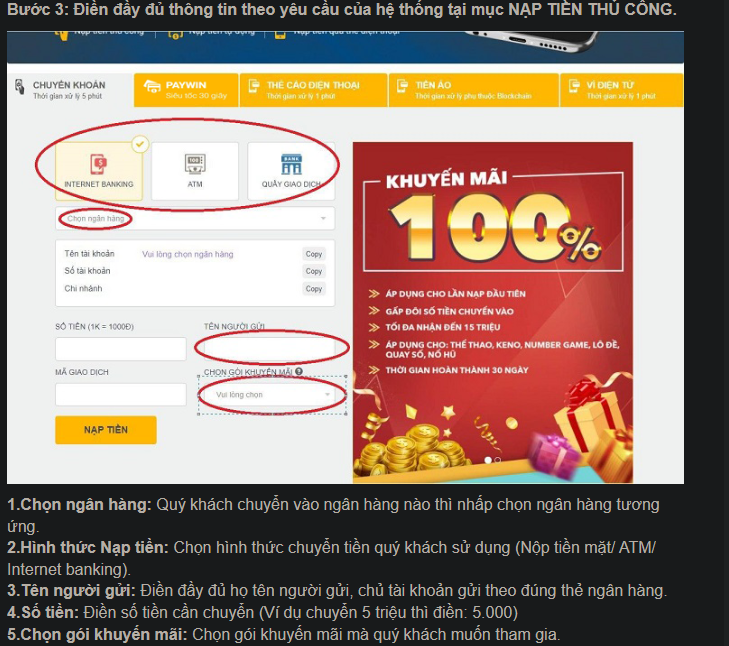 Hướng dẫn nạp tiền, rút tiền tại nhà cái FIVE88 an toàn, nhanh chóng, chính xác(2).