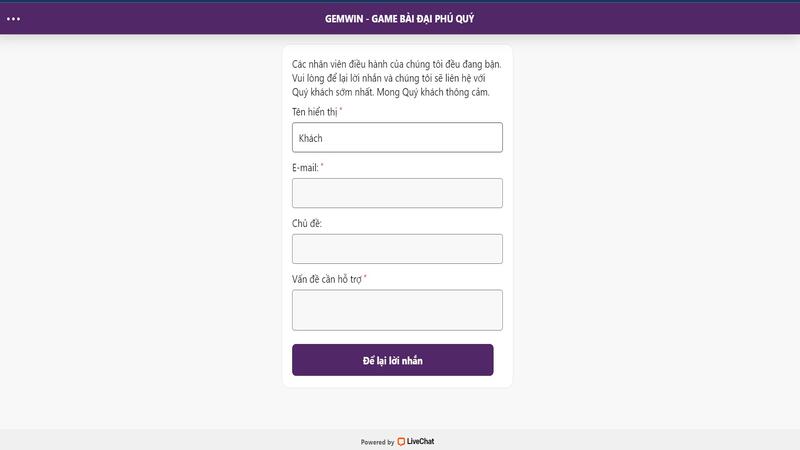 LiveChat hỗ trợ thiết lập Gemwin